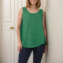 Load image into Gallery viewer, Italian Sleeveless Ruched Vest Crew Neck Top