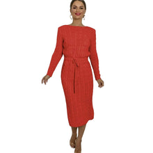 Load image into Gallery viewer, Cable Knitted Tie Belt Midi Jumper Dress