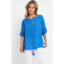 Load image into Gallery viewer, Italian Linen T-Shirt Turn Up Button Sleeve Top
