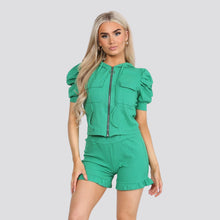 Load image into Gallery viewer, Zip Up Hooded Jacket Loungewear Short Set
