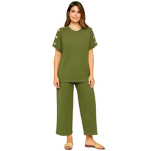 Load image into Gallery viewer, Short Sleeve Gold Button Loungewear
