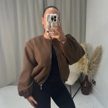 Load image into Gallery viewer, Balloon Sleeve Zip Bomber Jacket
