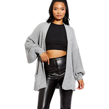 Load image into Gallery viewer, Balloon Sleeve Open Pockets Knitted Short Cardigan
