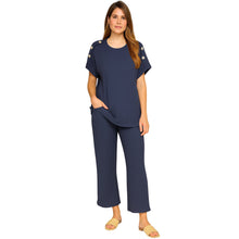 Load image into Gallery viewer, Short Sleeve Gold Button Loungewear
