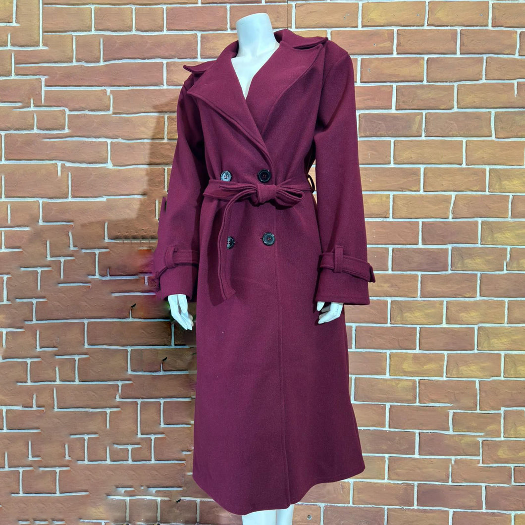 Long Belted Button Long Sleeve Coat