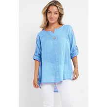 Load image into Gallery viewer, Italian Linen T-Shirt Turn Up Button Sleeve Top
