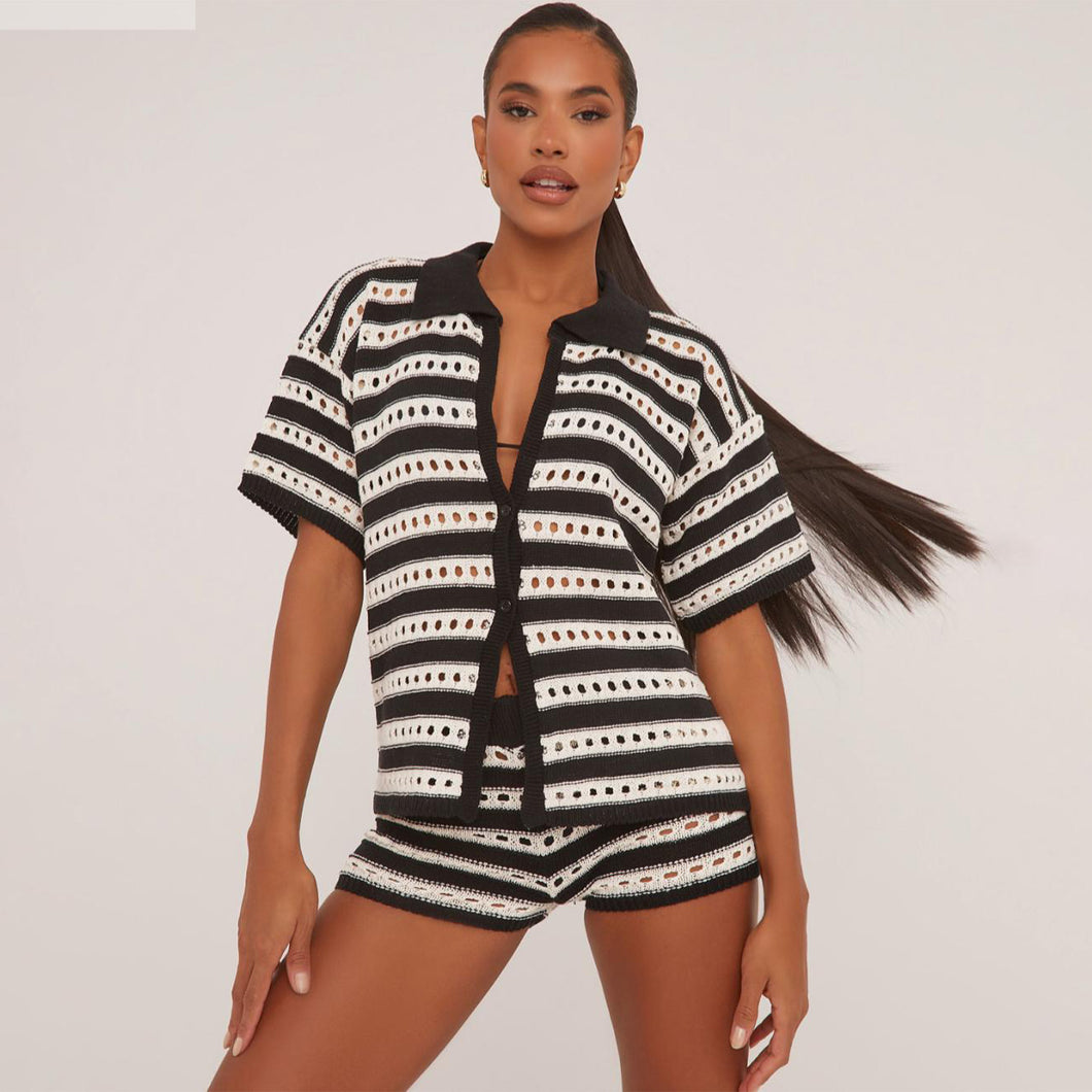 Fishnet Crochet Cardigan & Short Set