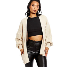 Load image into Gallery viewer, Balloon Sleeve Open Pockets Knitted Short Cardigan
