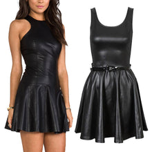 Load image into Gallery viewer, Wetlook Belted Skater Swing Mini Dress
