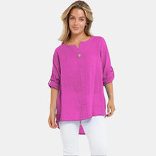 Load image into Gallery viewer, Italian Linen T-Shirt Turn Up Button Sleeve Top
