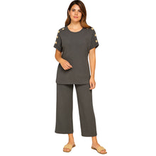 Load image into Gallery viewer, Short Sleeve Gold Button Loungewear
