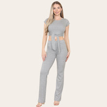 Load image into Gallery viewer, Tie Belt Cropped Top Trouser Outfit
