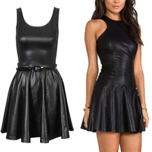 Load image into Gallery viewer, Wetlook Belted Skater Swing Mini Dress
