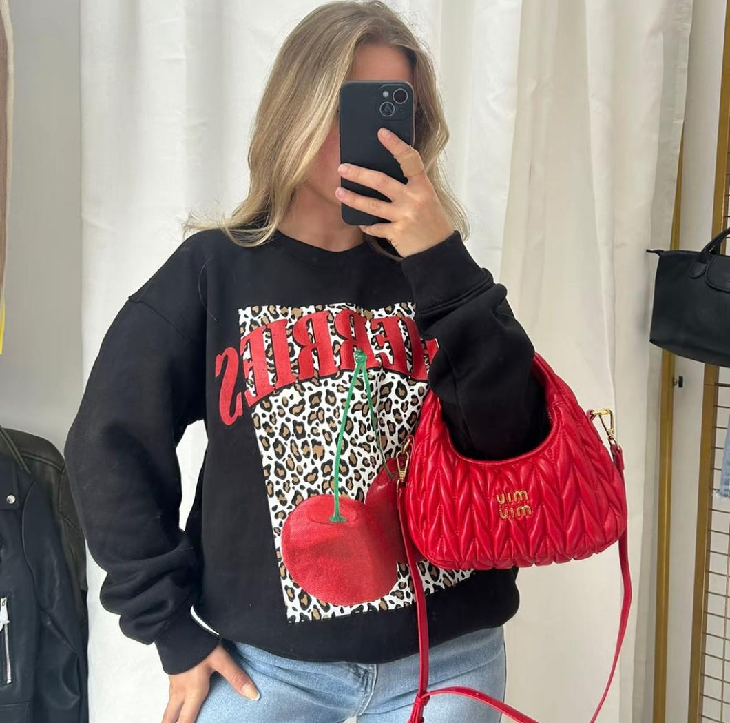 Cherries Leopard Long Sleeve Sweatshirt