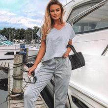 Load image into Gallery viewer, 2 Piece Boxy V-Neck Short Sleeve Loungewear
