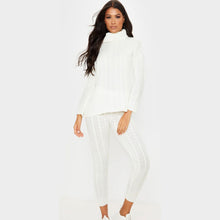 Load image into Gallery viewer, Turtle Polo Neck Cable Knitted Loungewear Suit
