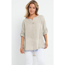 Load image into Gallery viewer, Italian Linen T-Shirt Turn Up Button Sleeve Top

