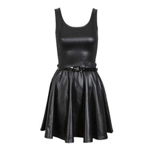 Load image into Gallery viewer, Wetlook Belted Skater Swing Mini Dress
