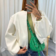 Load image into Gallery viewer, Balloon Sleeve Zip Bomber Jacket
