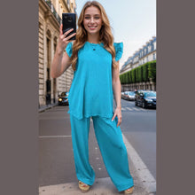 Load image into Gallery viewer, 2PCS Pop Corn Frill Short Sleeve Loungewear
