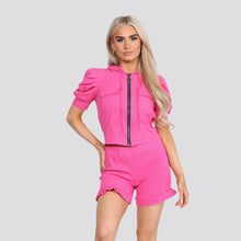 Load image into Gallery viewer, Zip Up Hooded Jacket Loungewear Short Set
