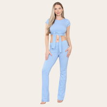 Load image into Gallery viewer, Tie Belt Cropped Top Trouser Outfit
