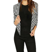 Load image into Gallery viewer, Striped Open Front Waterfall Cropped Blazer
