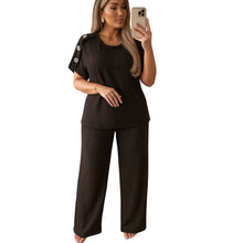 Load image into Gallery viewer, Short Sleeve Gold Button Loungewear
