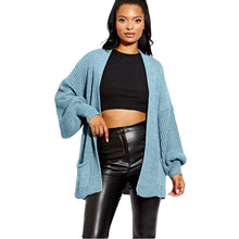 Load image into Gallery viewer, Balloon Sleeve Open Pockets Knitted Short Cardigan

