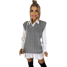 Load image into Gallery viewer, Sleeveless V-Neck Cable Knitted Jumper

