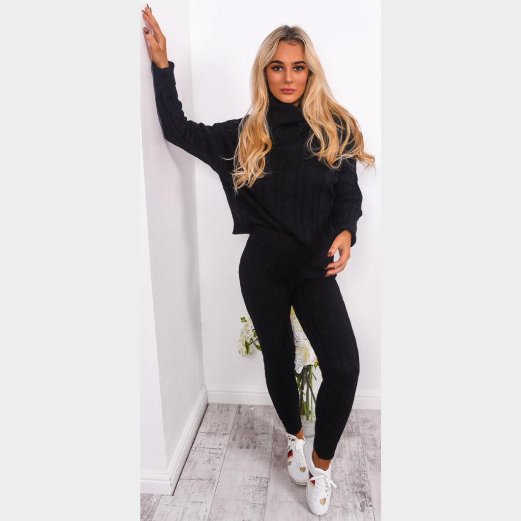 Cable Knitted Turtle Neck Loungewear Set
