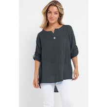 Load image into Gallery viewer, Italian Linen T-Shirt Turn Up Button Sleeve Top
