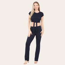 Load image into Gallery viewer, Tie Belt Cropped Top Trouser Outfit
