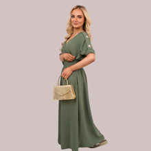 Load image into Gallery viewer, Gold Button Sheering Maxi Dress
