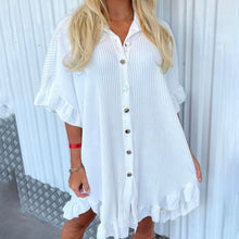 Load image into Gallery viewer, Italian Gold Button Frill Hem &amp; Sleeve Top
