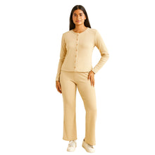 Load image into Gallery viewer, Ribbed Co-ord Lounge Set – Buttoned Top &amp; Wide-Leg Pants
