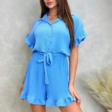 Load image into Gallery viewer, Pleated Collared Frill Belted Playsuit
