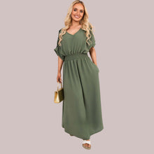 Load image into Gallery viewer, Gold Button Sheering Maxi Dress
