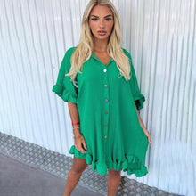 Load image into Gallery viewer, Italian Gold Button Frill Hem &amp; Sleeve Top
