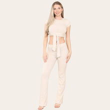 Load image into Gallery viewer, Tie Belt Cropped Top Trouser Outfit
