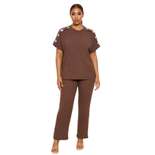 Load image into Gallery viewer, Short Sleeve Gold Button Loungewear

