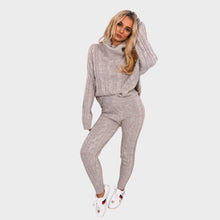 Load image into Gallery viewer, Turtle Polo Neck Cable Knitted Loungewear Suit
