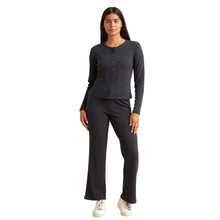 Load image into Gallery viewer, Ribbed Co-ord Lounge Set – Buttoned Top &amp; Wide-Leg Pants
