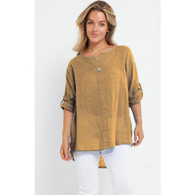 Load image into Gallery viewer, Italian Linen T-Shirt Turn Up Button Sleeve Top
