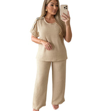 Load image into Gallery viewer, Short Sleeve Gold Button Loungewear
