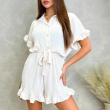 Load image into Gallery viewer, Pleated Collared Frill Belted Playsuit
