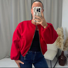 Load image into Gallery viewer, Balloon Sleeve Zip Bomber Jacket
