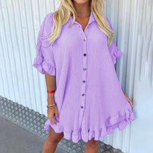 Load image into Gallery viewer, Italian Gold Button Frill Hem &amp; Sleeve Top
