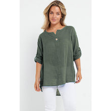 Load image into Gallery viewer, Italian Linen T-Shirt Turn Up Button Sleeve Top
