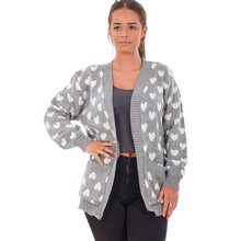 Load image into Gallery viewer, Heart Print Chunky Knitted Cardigan
